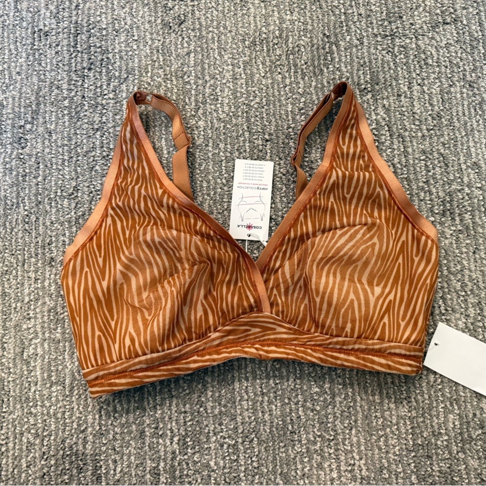 Cosabella Soire Curvy Bralette Medium Camel Zebra Print Wireless Bra NWT Size M